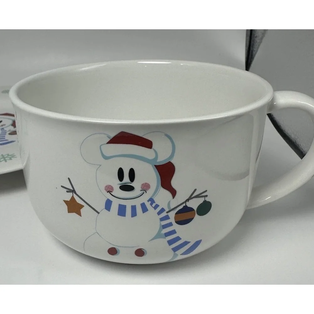 Disney Plate Mug Mickey Mouse Snowman Snowflakes Santa‎ ornament Christmas set